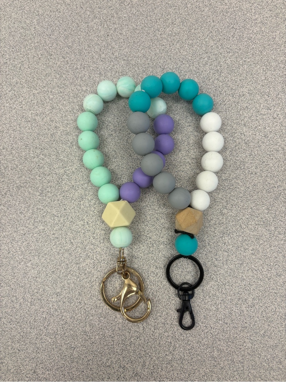 2pc-Silicone Wristlet Bracelet Keyring in Mint Teal, Lavender, Gray, White